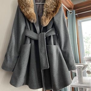 COPY - Vintage rabbit fur collared coat with waist tie